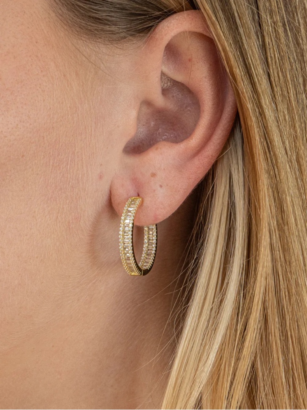 Gold Plated Hoop Earrings - Elegant Women's Jewelry - Picture 5 of 6